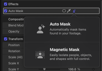 Auto Mask mode selector in the Inspector