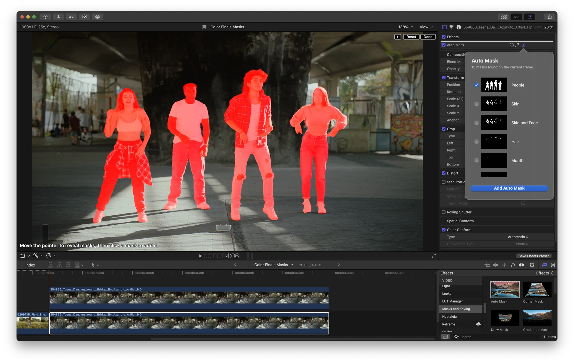 People category selected — the dancers are isolated by the Auto Mask