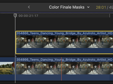 Close-up of the red cursor sitting on the first frame of the mask clip